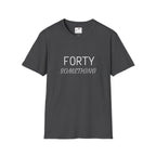 LuckeLadybug charcoal gray forty something birthday shirt with simple text design