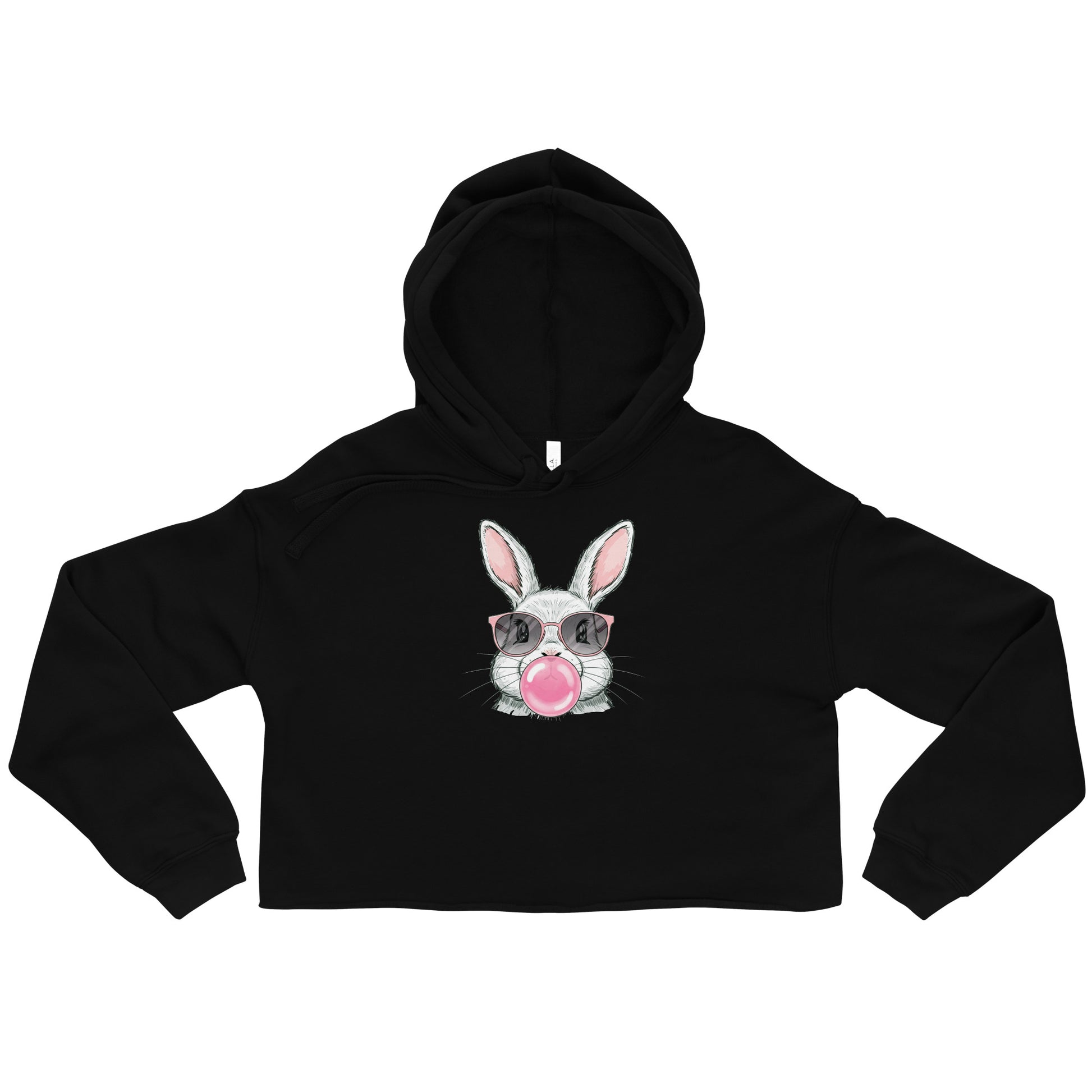 Funny bunny crop hoodie black crop top hoodie with bunny wearing sunglasses blowing bubble gum