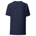 LuckeLadybug ghostly girl skull graphic tee navy back view showing plain short sleeve cotton shirt