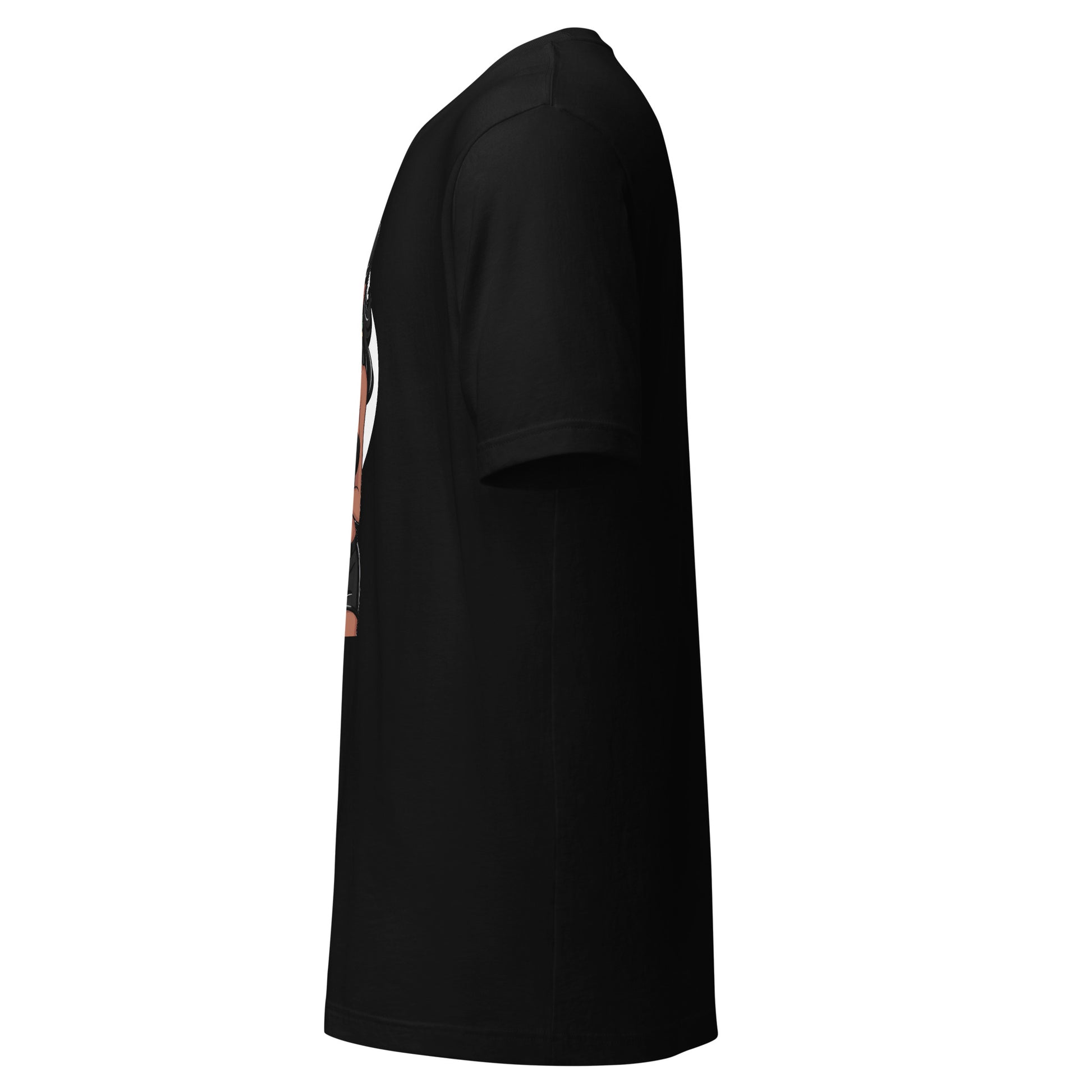 Side view of LuckeLadybug girl eating ice cream t-shirt in black with colorful graphic design