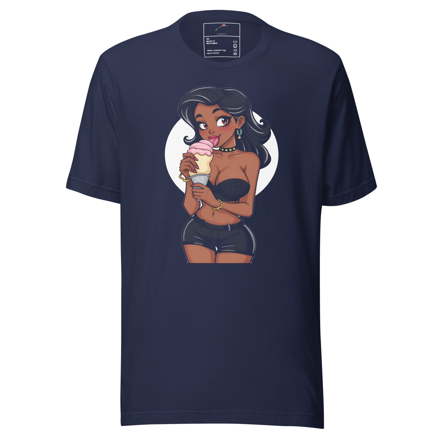 LuckeLadybug girl eating ice cream t-shirt featuring a stylish character holding an ice cream cone