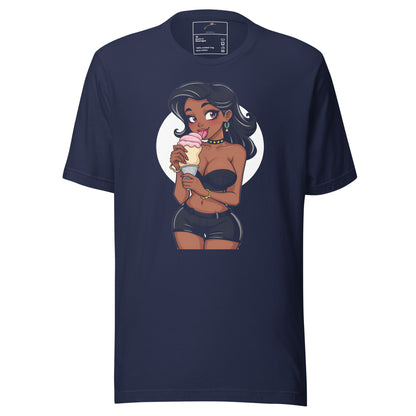 LuckeLadybug girl eating ice cream t-shirt featuring a stylish character holding an ice cream cone