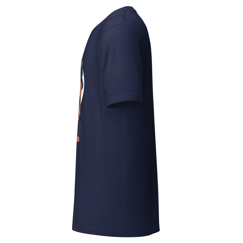 Side view of LuckeLadybug girl eating ice cream t-shirt in navy color for casual wear