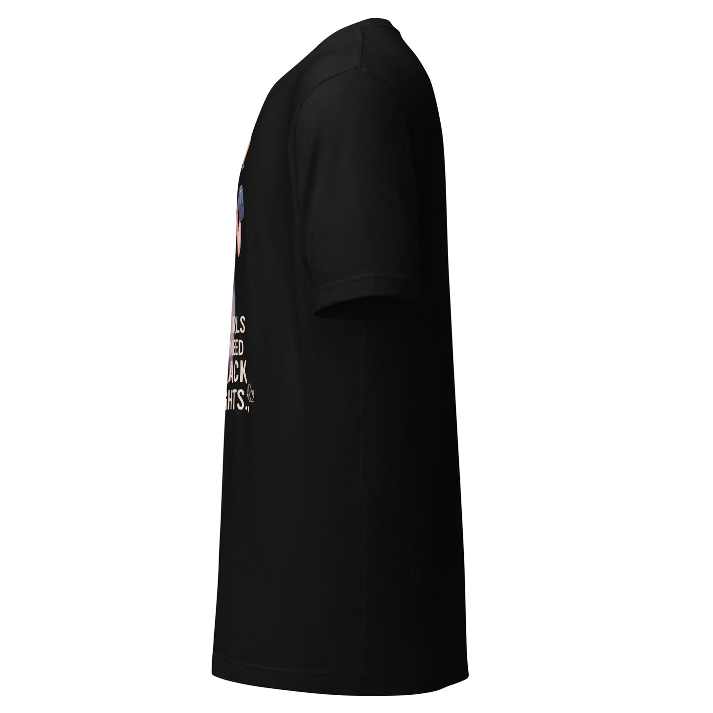 LuckeLadybug black short sleeve side profile girls gym graphic t shirt with partial front print visible