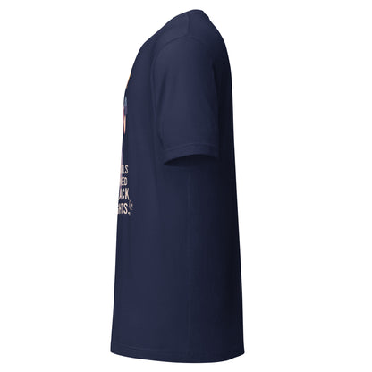 LuckeLadybug navy side view t shirt showing partial pink gym graphic and text girls gym graphic t shirt