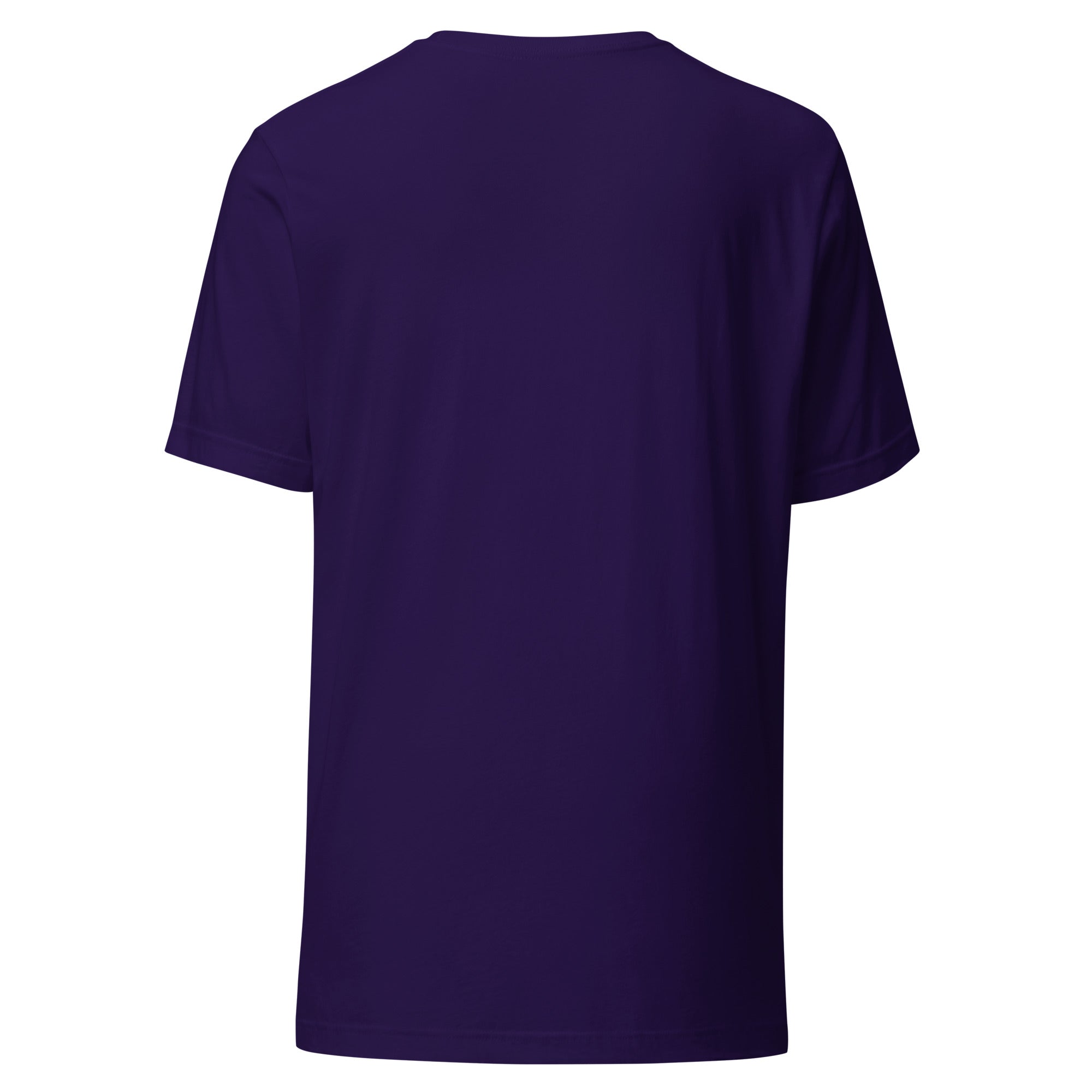 LuckeLadybug purple cotton tee back view plain design showing fit and label Govern The Bots t-shirt