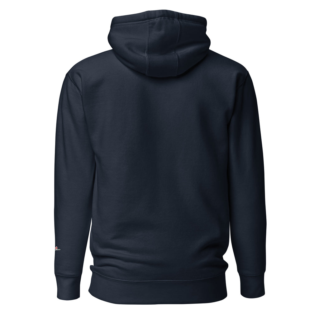 LuckeLadybug black graffiti abstract hoodie showing back view with hood and long sleeves