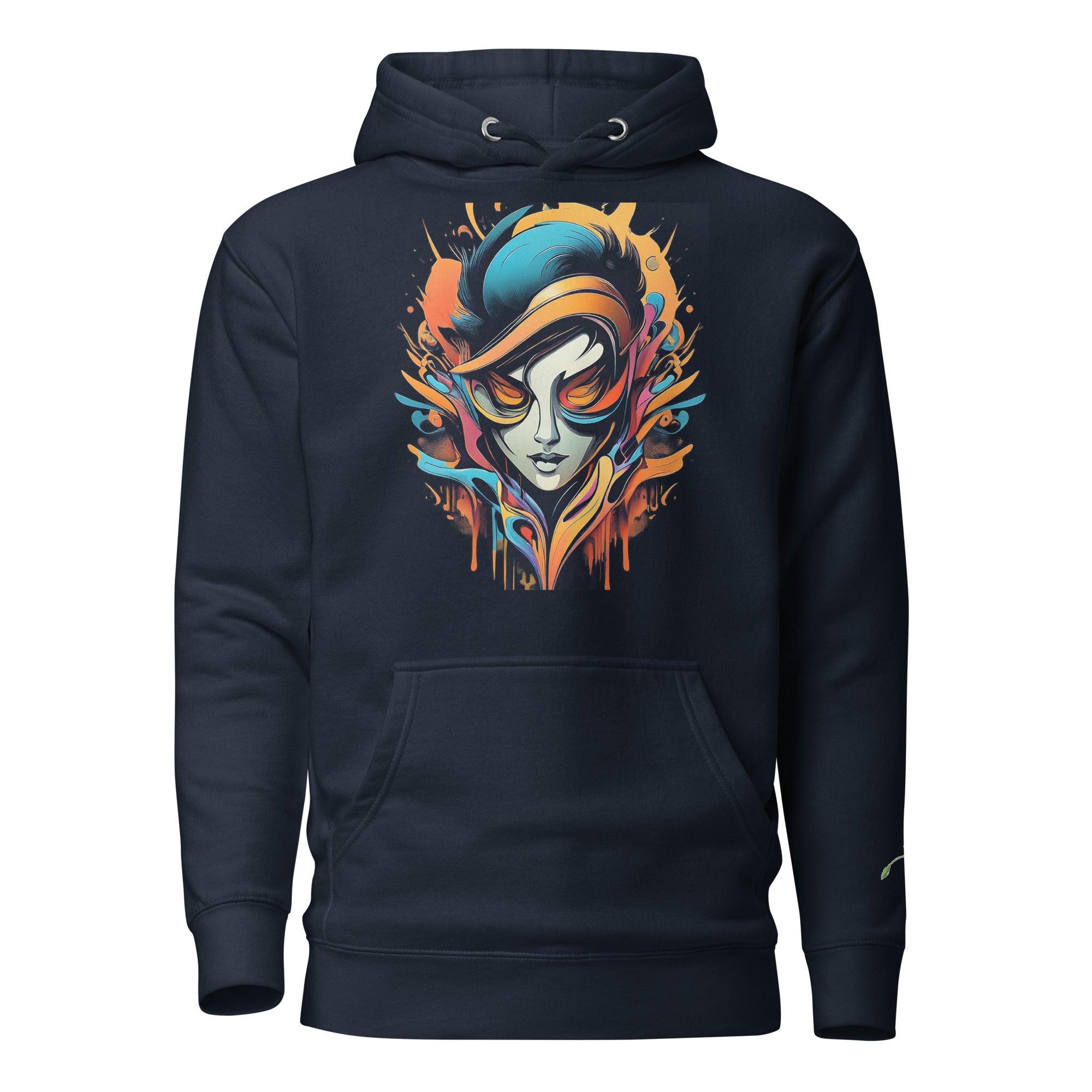 LuckeLadybug black hoodie featuring vibrant graffiti abstract hoodie design with colorful artistic face graphic