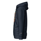 Side view of black LuckeLadybug graffiti abstract hoodie with colorful front design and front pocket