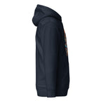 LuckeLadybug black graffiti abstract hoodie with colorful front design and hood in side view