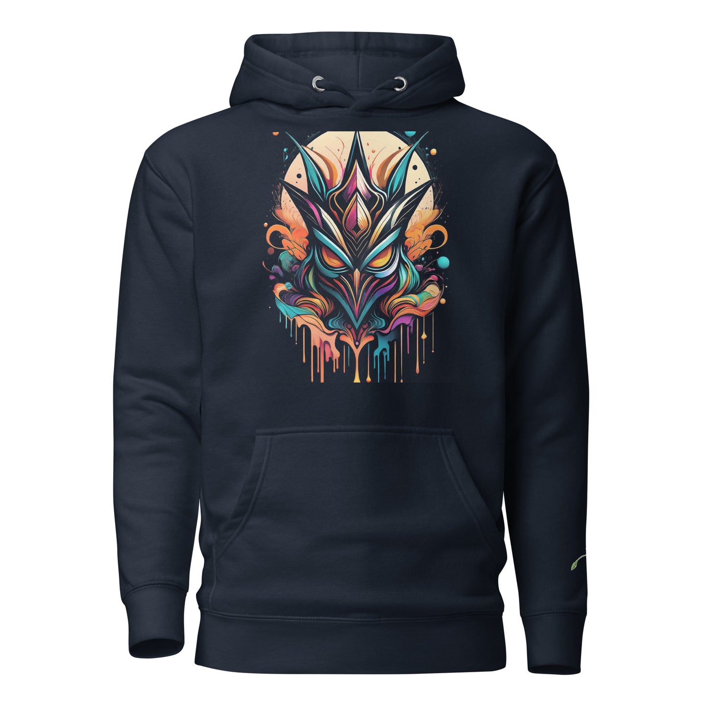 LuckeLadybug black hoodie featuring colorful graffiti-inspired art hoodie design with vibrant abstract mask