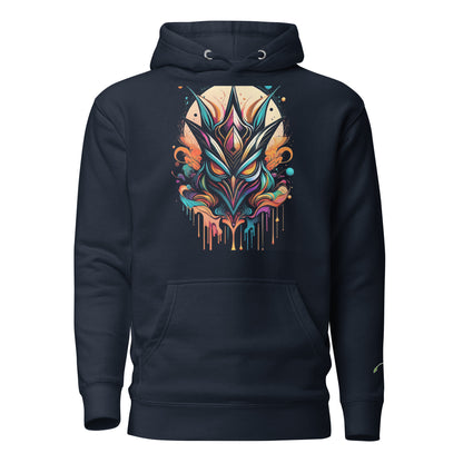 LuckeLadybug black hoodie featuring colorful graffiti-inspired art hoodie design with vibrant abstract mask