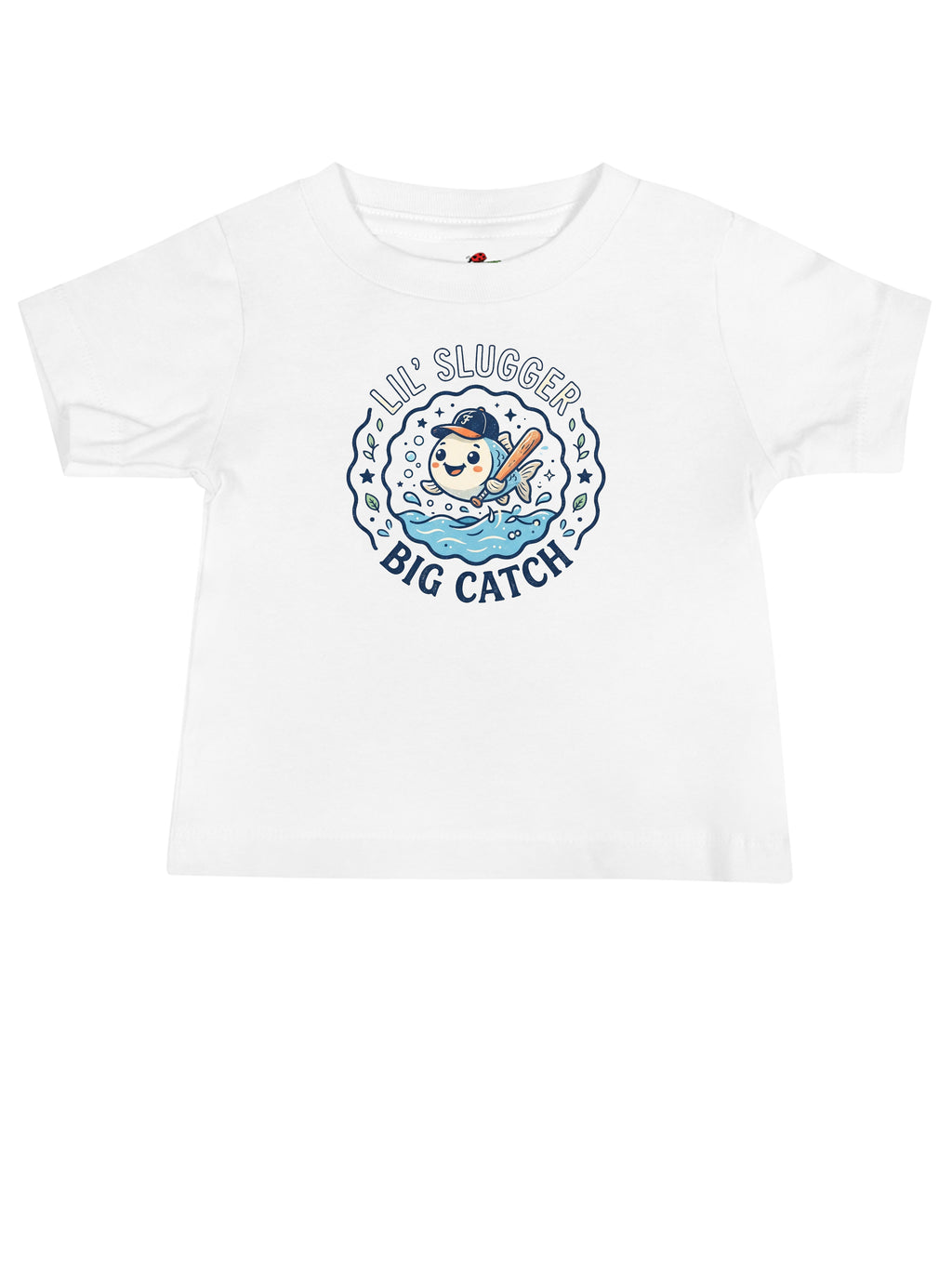 White graphic tee clothing featuring a cute cartoon bear with a baseball bat