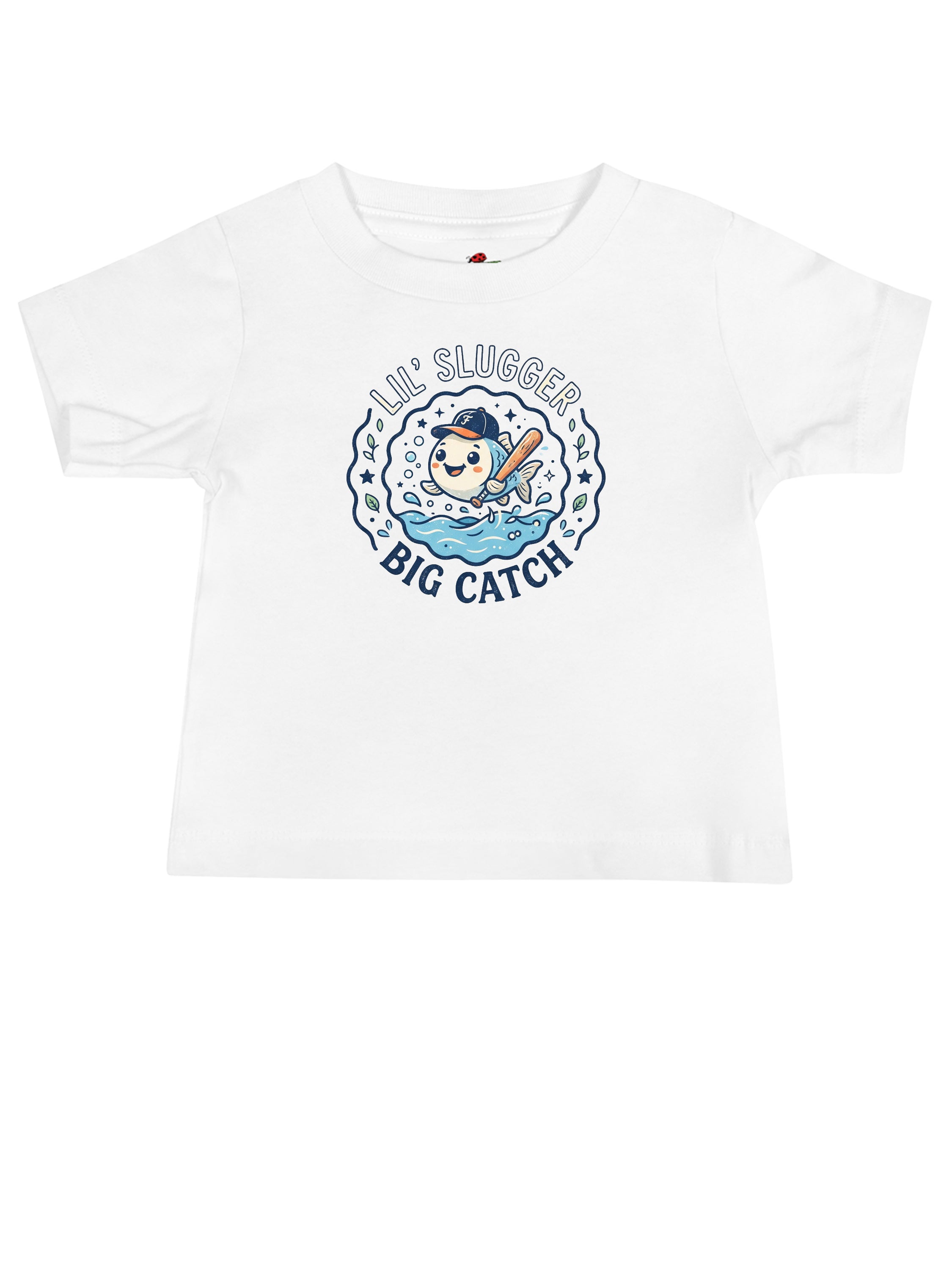 White graphic tee clothing featuring a cute cartoon bear with a baseball bat