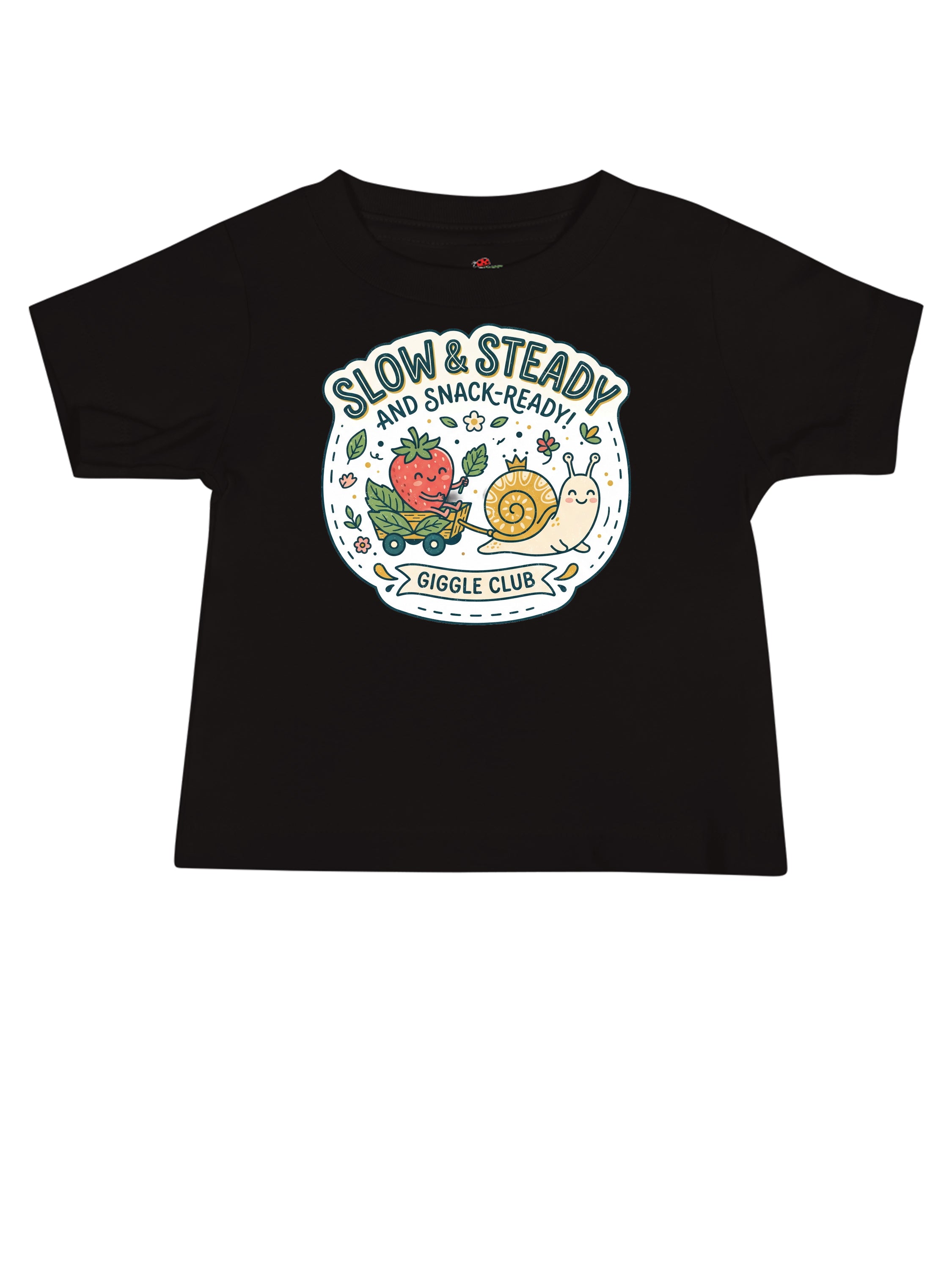 LuckeLadybug LLC graphic tees t shirt featuring a fun snail and strawberry design for kids