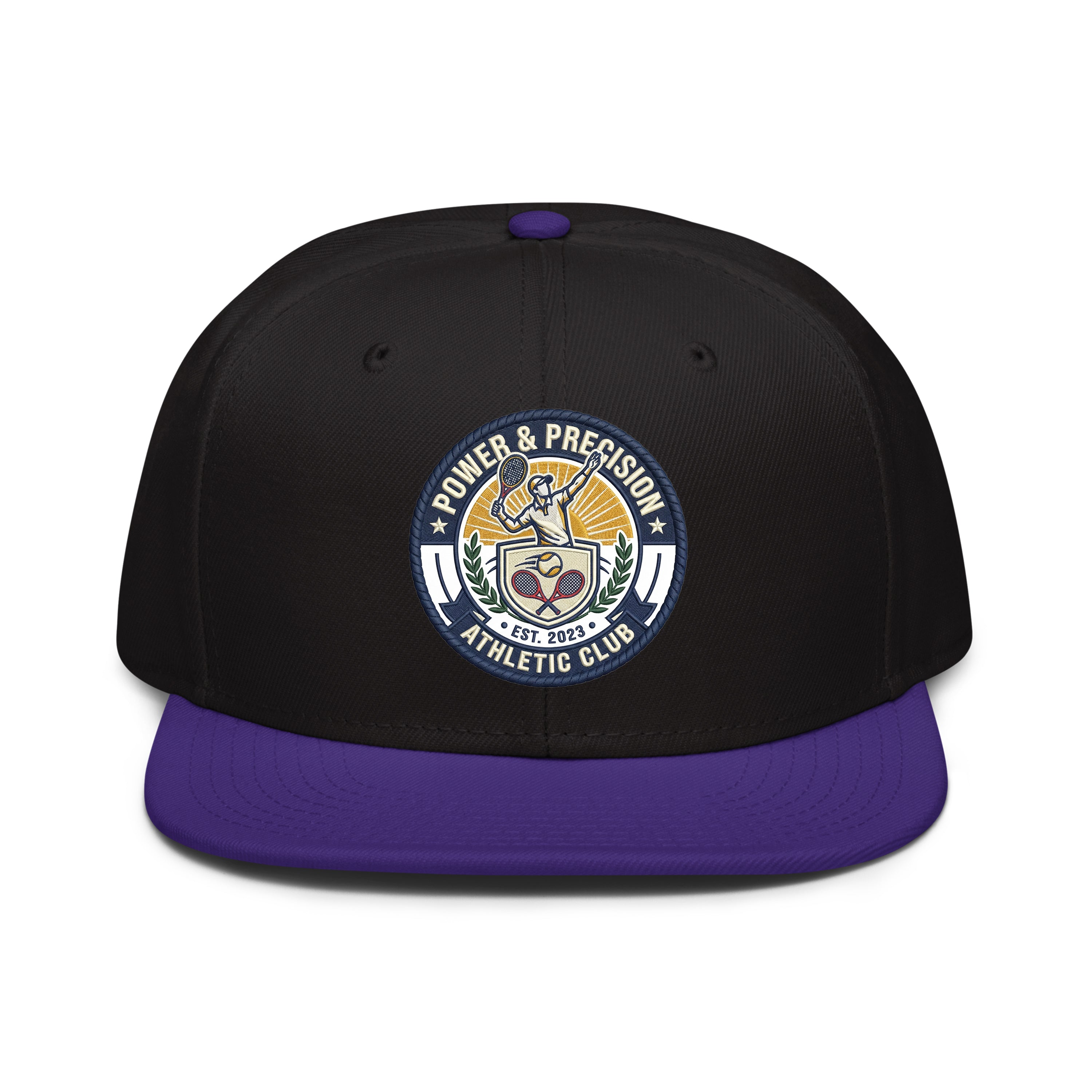 LuckeLadybug LLC Power and Precision Athletic Club hat snapback with black and purple design