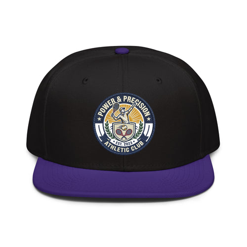 LuckeLadybug LLC Power and Precision Athletic Club hat snapback with black and purple design