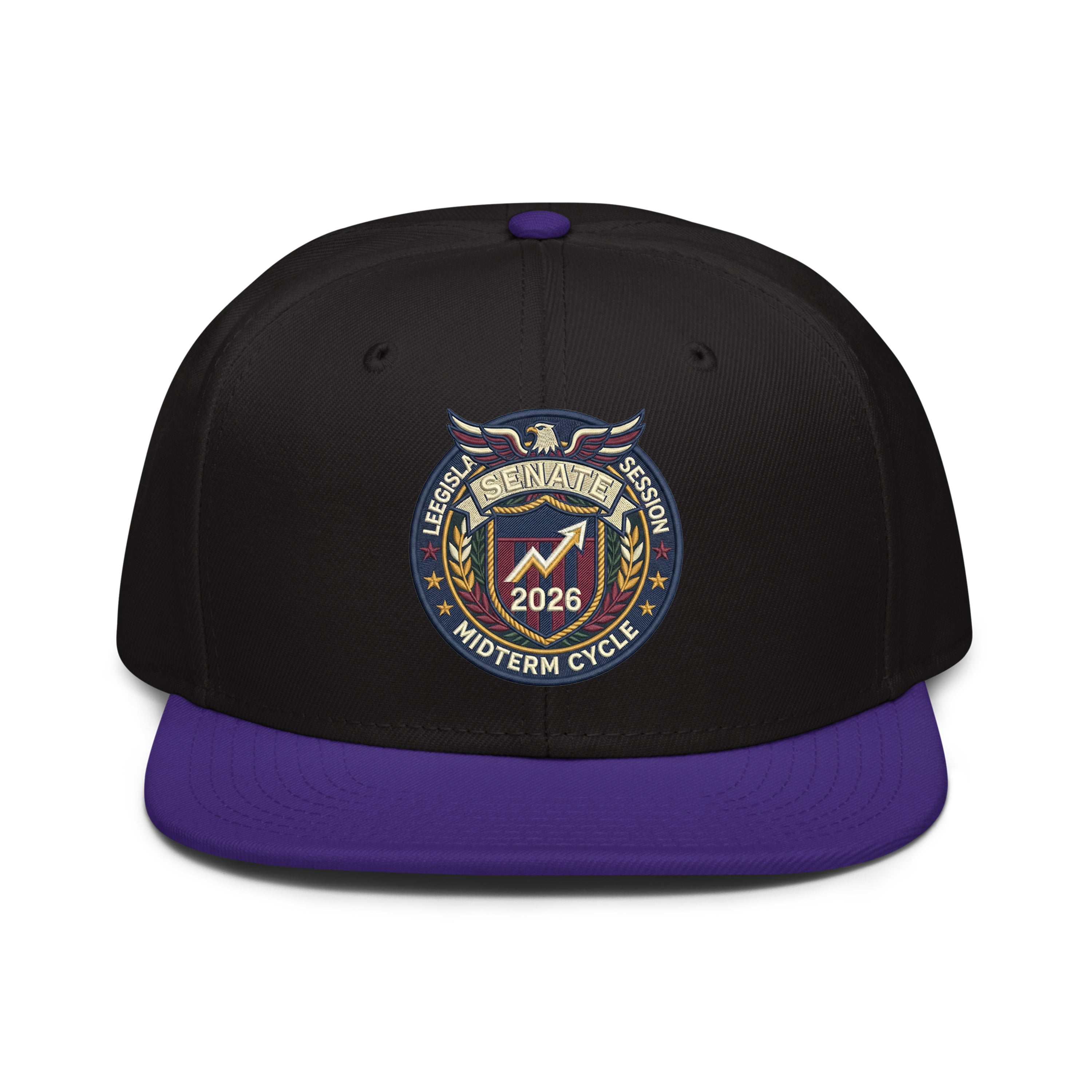 LuckeLadybug LLC Black Hat Snapback with Purple Brim and Senate Midterm Cycle 2026 Design