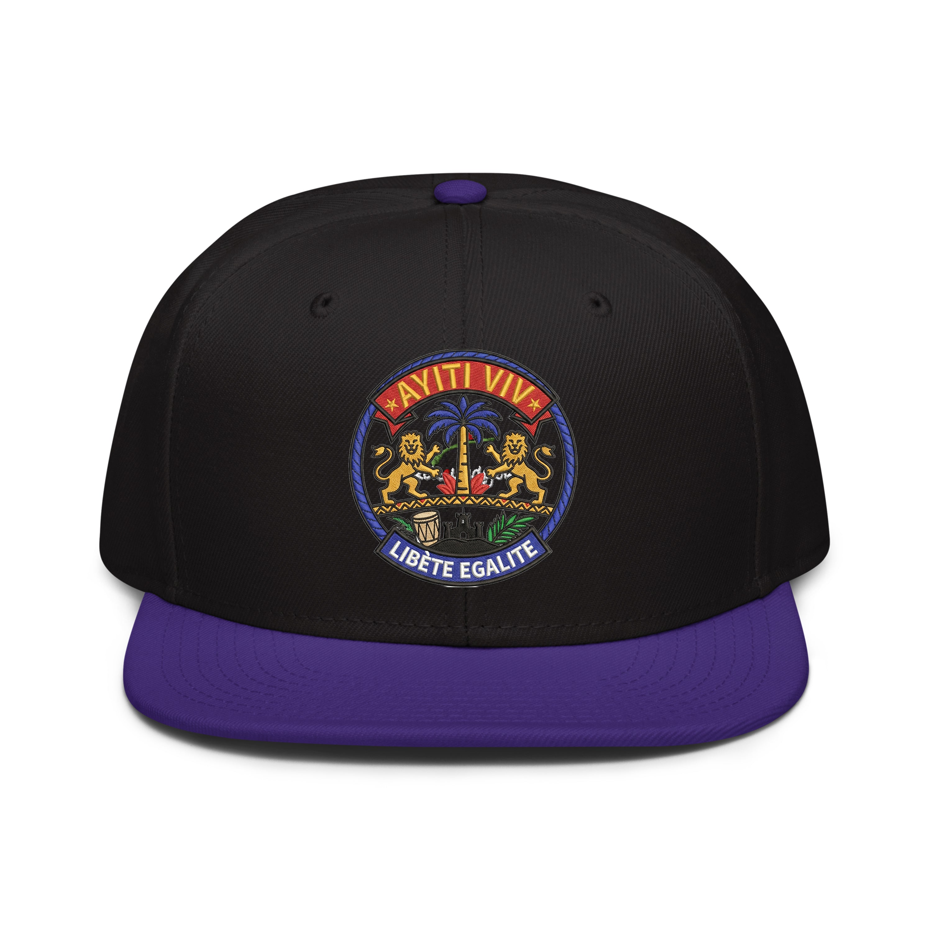 LuckeLadybug LLC hat snapback in black with purple brim and colorful emblem design