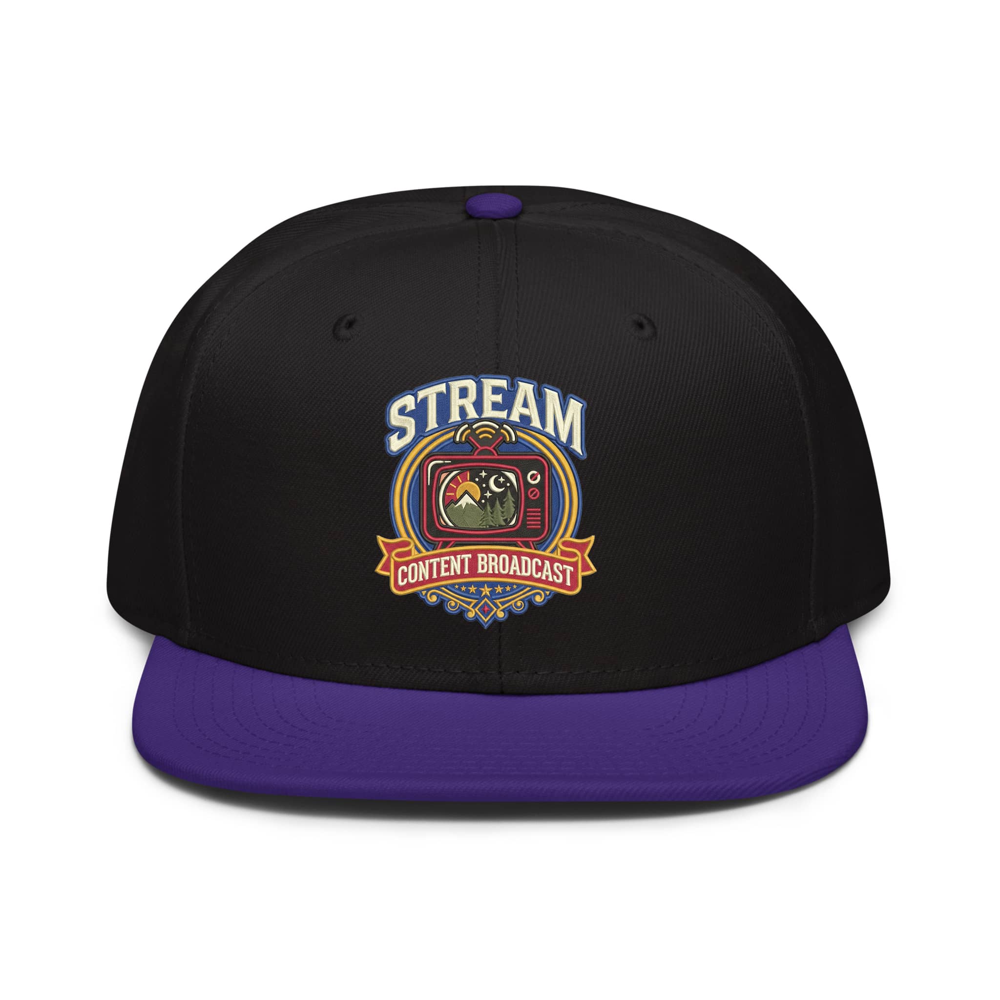 LuckeLadybug LLC Black and Purple Hat Snapback with Stream Content Broadcast Design