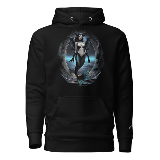 Black LuckeLadybug hoodie featuring a hauntingly beautiful mermaid hoodie design with dark mystical artwork