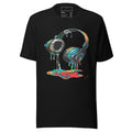 LuckeLadybug black t shirt with colorful melting paint headphones artwork headphones graphic t-shirt