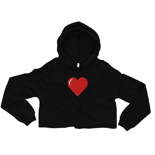 Black heart print cropped hoodie with red heart design and long sleeves by LuckeLadybug