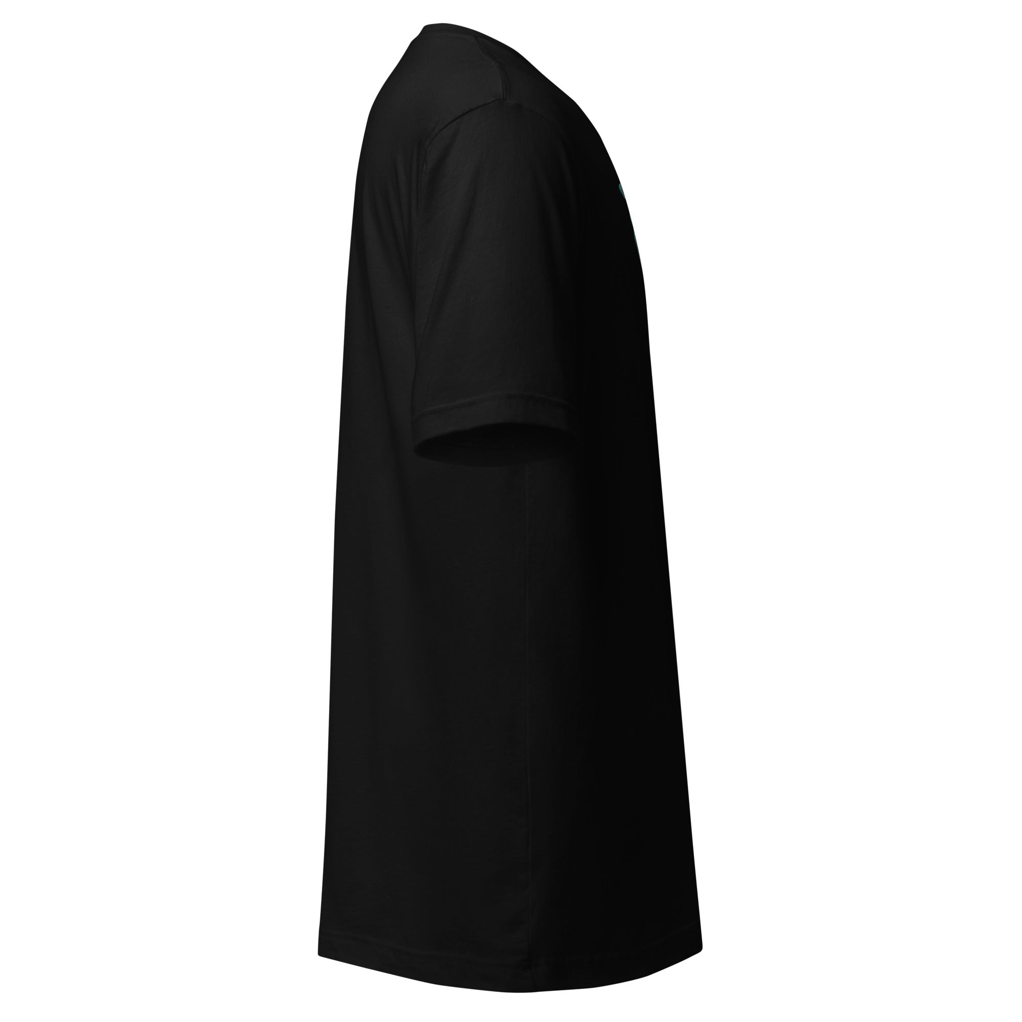 LuckeLadybug black crew neck side view invisible man graphic t-shirt showing short sleeves regular fit cotton