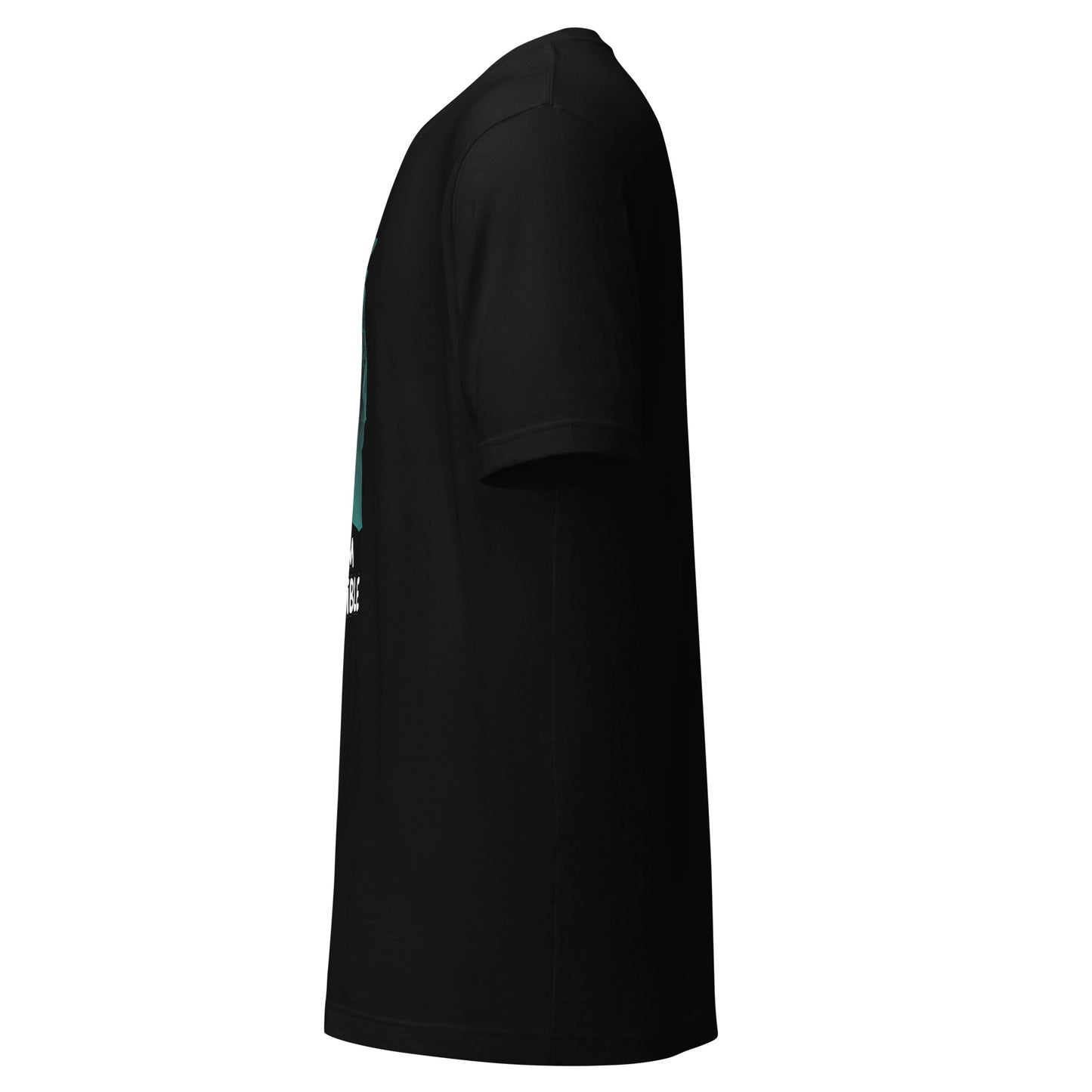 LuckeLadybug black short sleeve invisible man graphic t-shirt side view showing crew neck profile