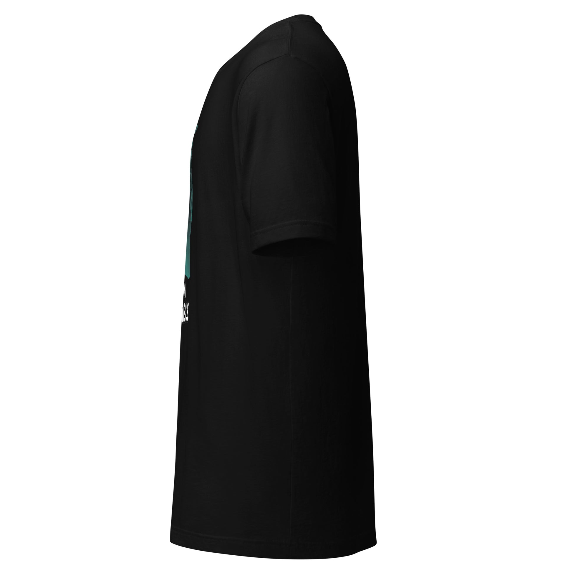 LuckeLadybug black short sleeve invisible man graphic t-shirt side view showing crew neck profile