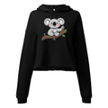 Black koala crop top hoodie with cute koala graphic on branch from LuckeLadybug