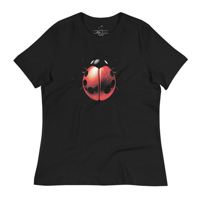LuckeLadybug black ladybug graphic t-shirt featuring a vibrant ladybug design