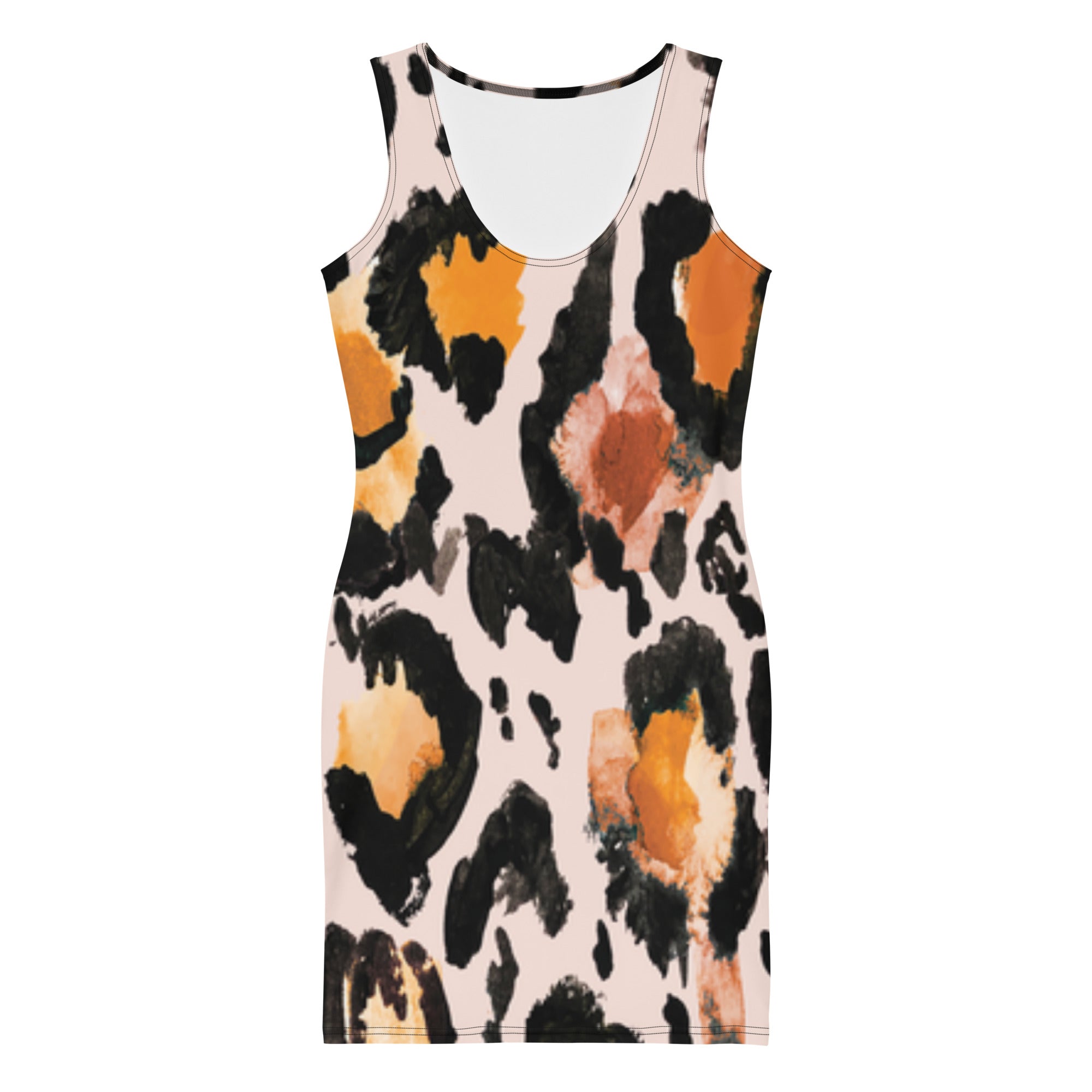 LuckeLadybug leopard print bodycon dress with sleeveless design and bold orange black spots