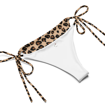 leopard print string bikini bottom with adjustable side ties and white front panel