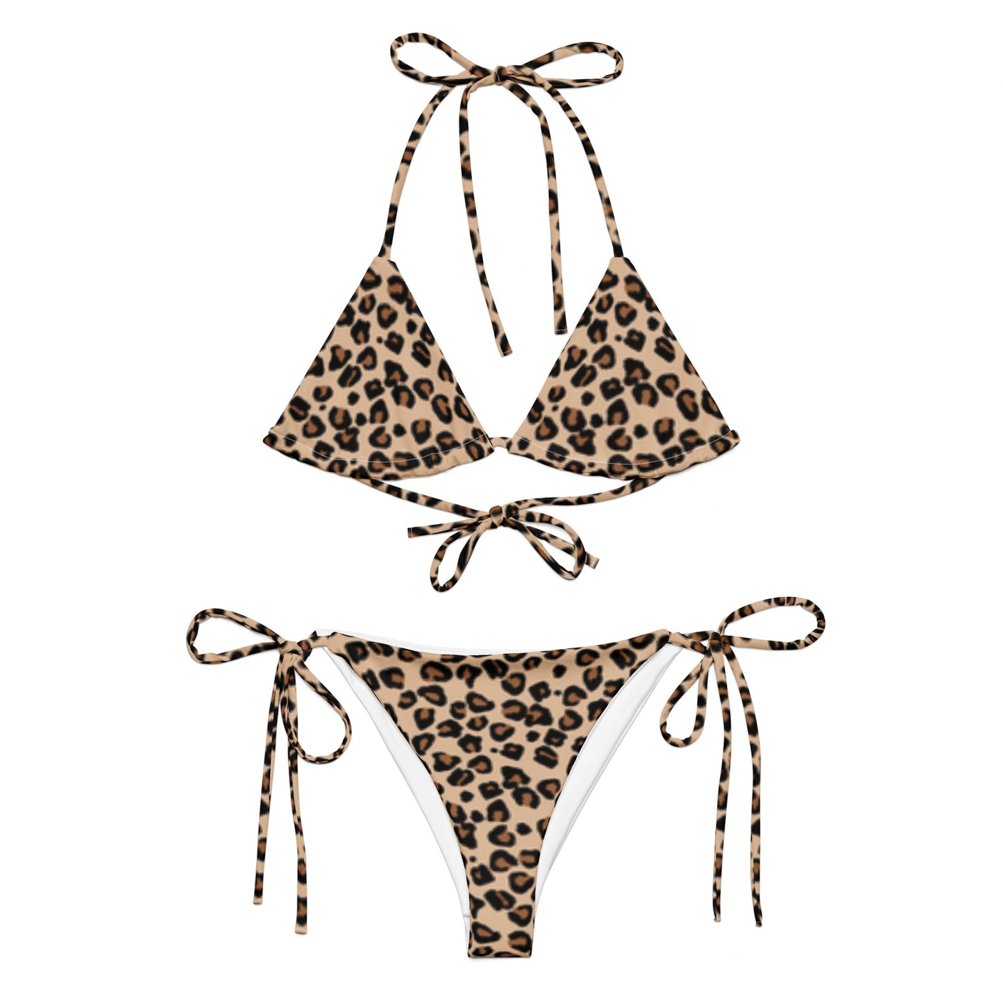 Leopard print string bikini with adjustable ties for a stylish beach look
