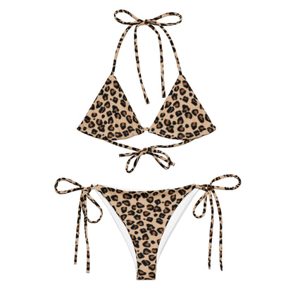 Leopard print string bikini with adjustable ties for a stylish beach look