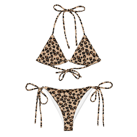 Leopard print string bikini with adjustable ties for a stylish beach look