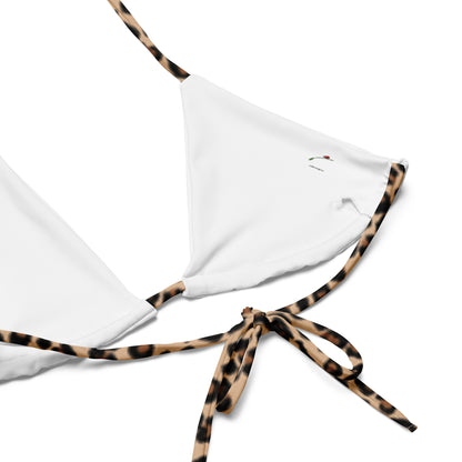 White bikini top with leopard print string ties leopard print string bikini
