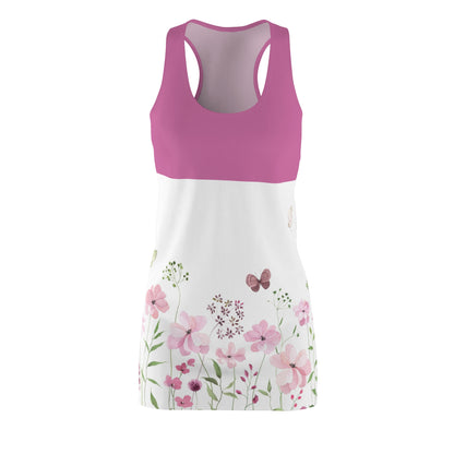 Luckeladybug lightweight racer back dress with pink top and floral print on white bottom