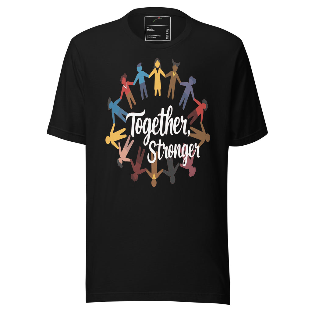 LuckeLadybug black mental health awareness t-shirt with multicolor people holding hands circle and Together Stronger text