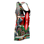 luckeladybug modern African-inspired dress racerback with colorful tribal patterns and bold shield design