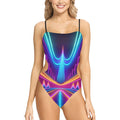 LuckeLadybug one piece neon spaghetti strap swimsuit with vibrant neon abstract print and side cutouts