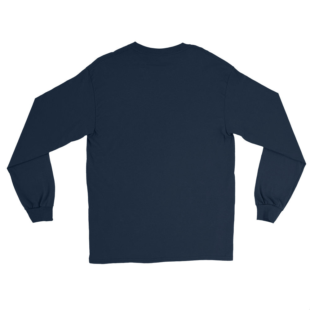 Back view of LuckeLadybug navy long sleeve Nightmare Fuel T-Shirt plain comfortable cotton tee for casual wear