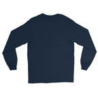 Back view of LuckeLadybug navy long sleeve Nightmare Fuel T-Shirt plain comfortable cotton tee for casual wear