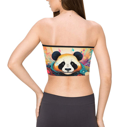 Inkedjoy panda bandeau top for women colorful strapless crop with vibrant panda face print on model back