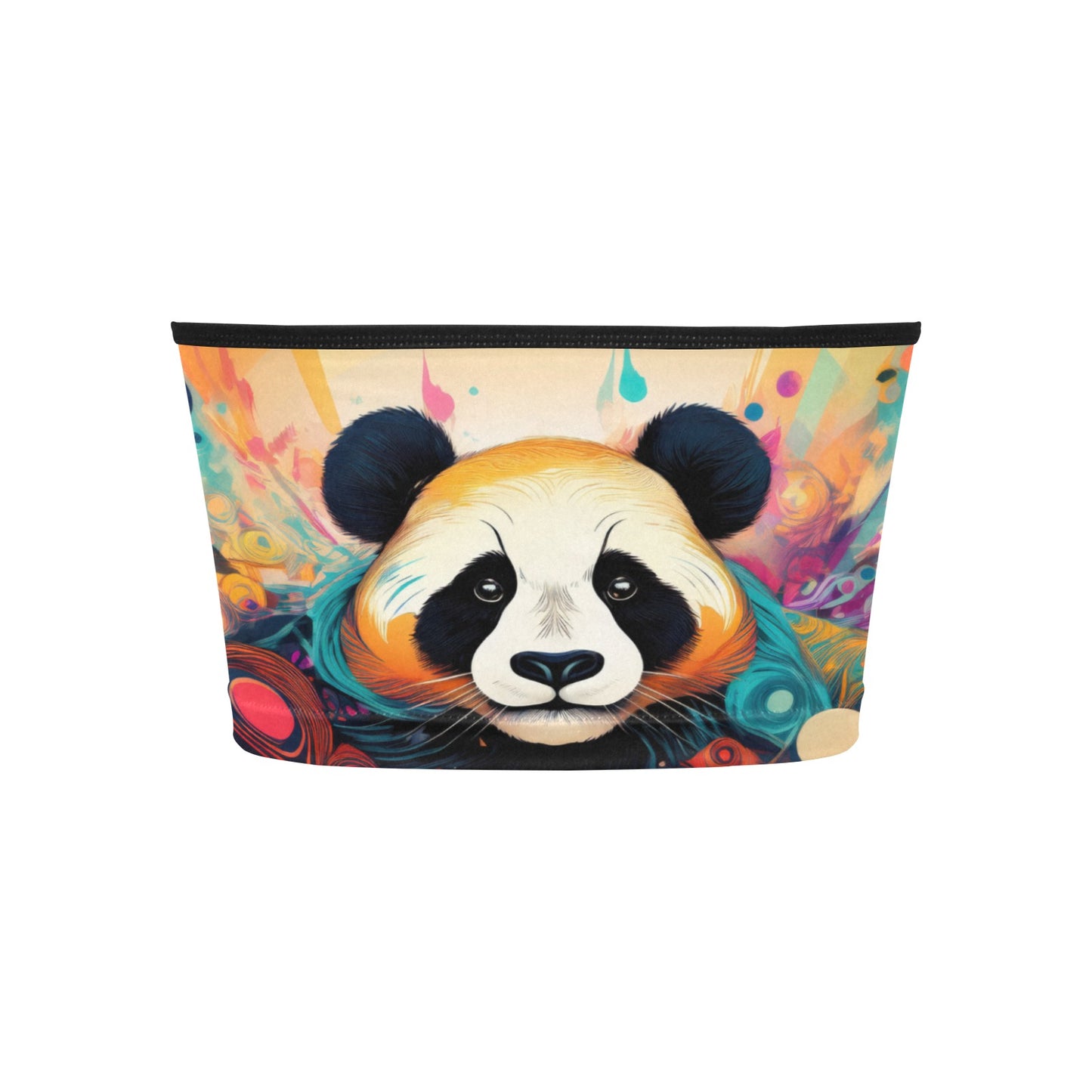 Inkedjoy panda bandeau top for women featuring a colorful artistic panda face print on strapless bandeau