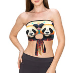 Inkedjoy panda bandeau top for women with colorful double panda print tie front and strapless fit