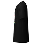 Black LuckeLadybug penguin bikini t-shirt showing side view of short sleeve design