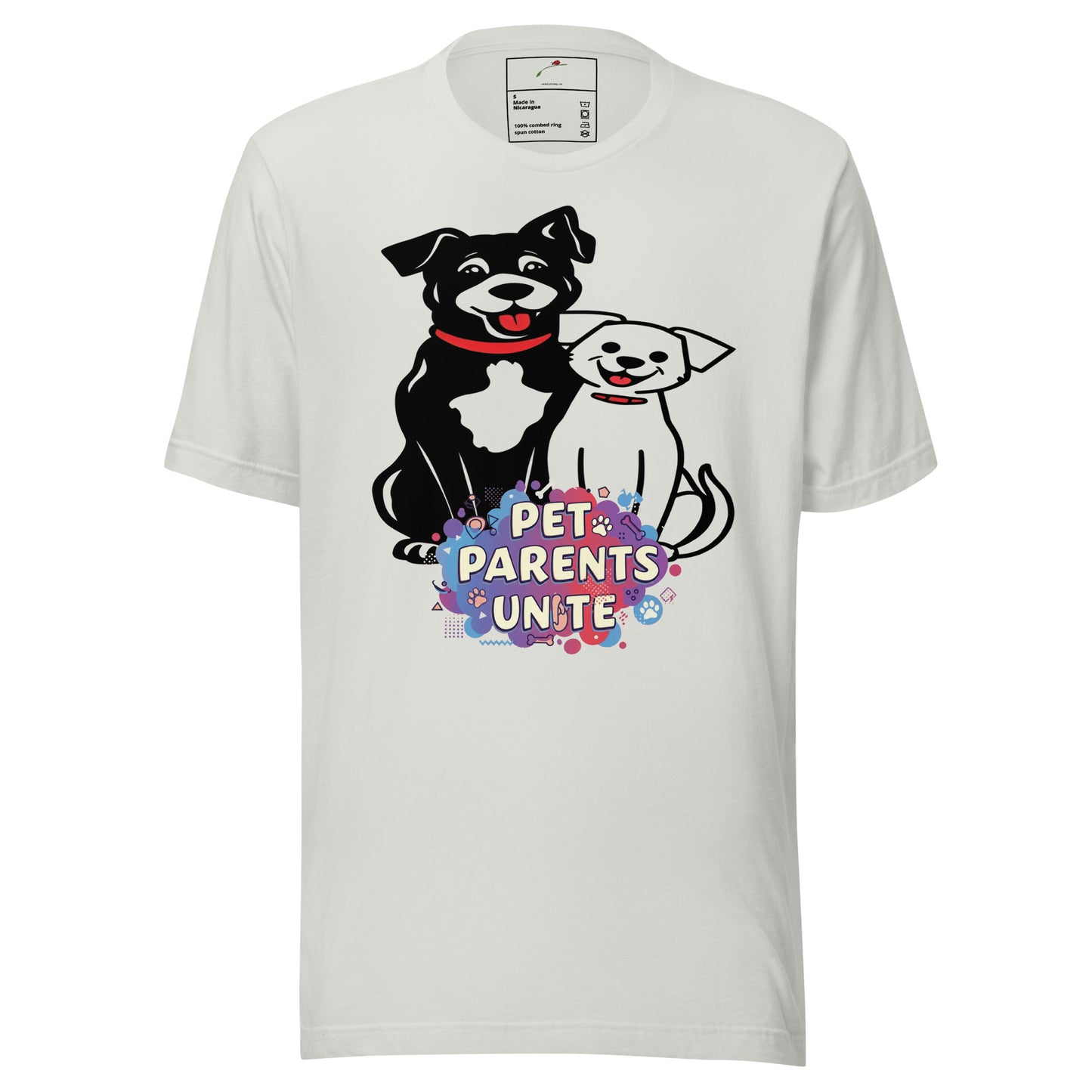 LuckeLadybug pet parents t-shirt with cute black and white dogs and Pet Parents Unite text