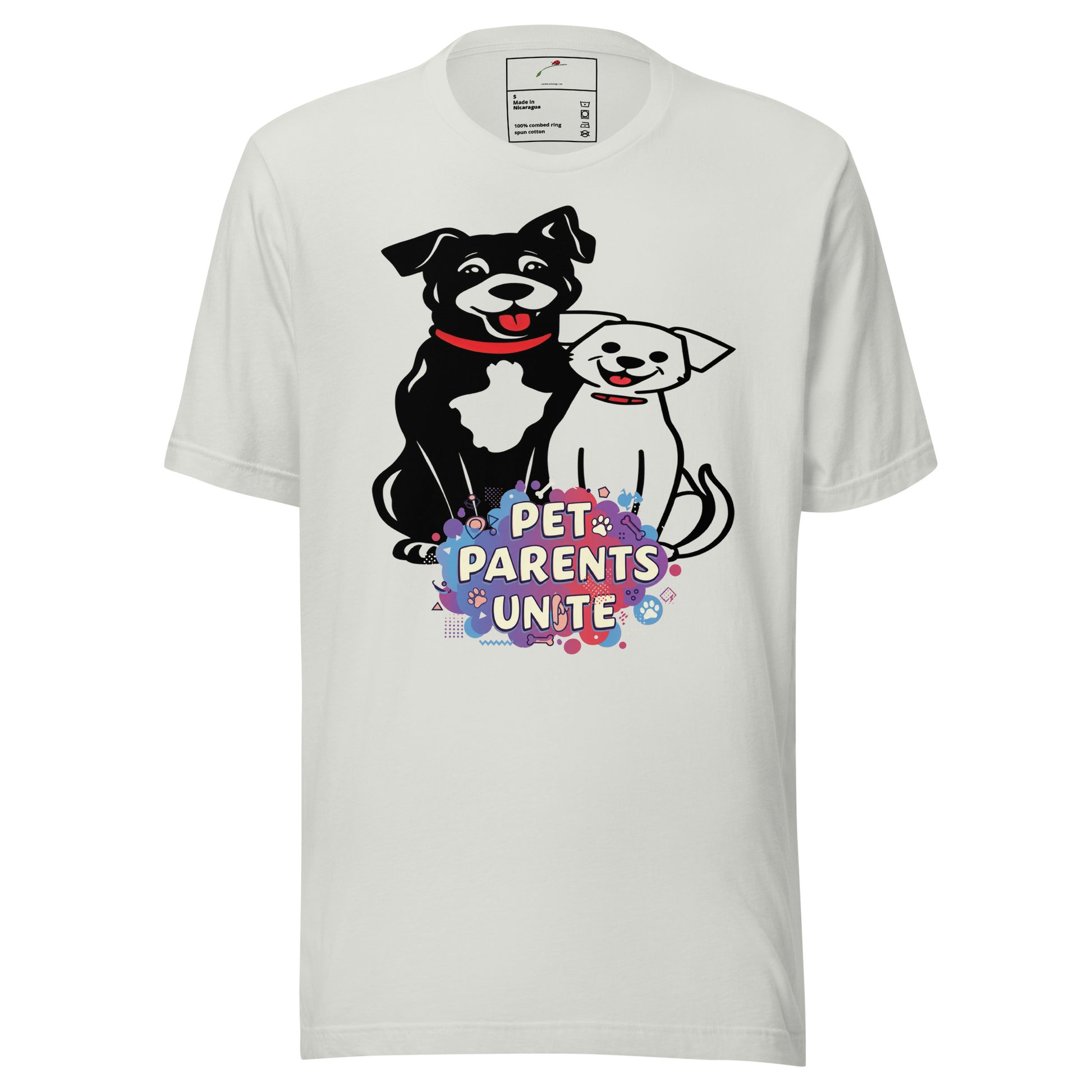 LuckeLadybug pet parents t-shirt with cute black and white dogs and Pet Parents Unite text